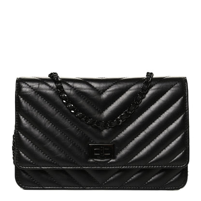 Chanel Aged Calfskin Chevron Quilted Reissue Wallet On Chain WOC So Black 1 of 11
