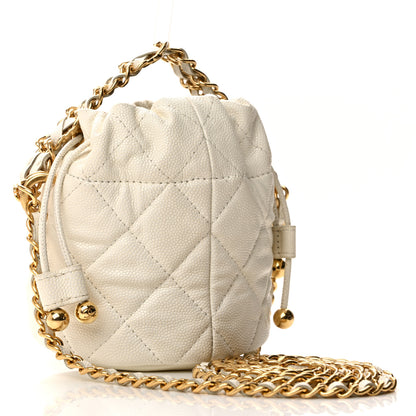 Chanel Caviar Quilted Coco First Bucket Clutch With Chain White 3 of 10