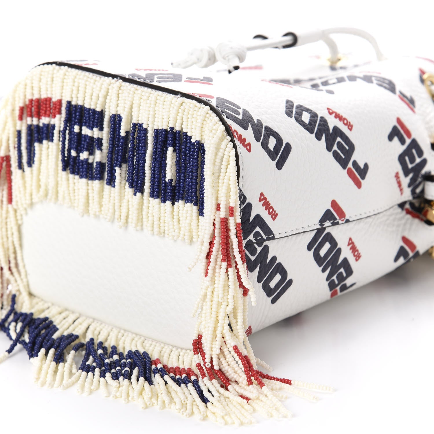 Fendi X FILA Calfskin F is Fendi Mania Fringe Mini Mon Tresor Bucket Bag White 8 of 12