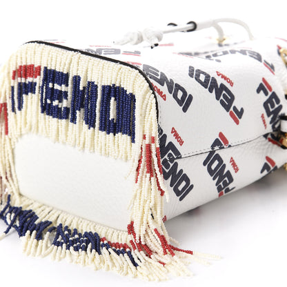 Fendi X FILA Calfskin F is Fendi Mania Fringe Mini Mon Tresor Bucket Bag White 8 of 12