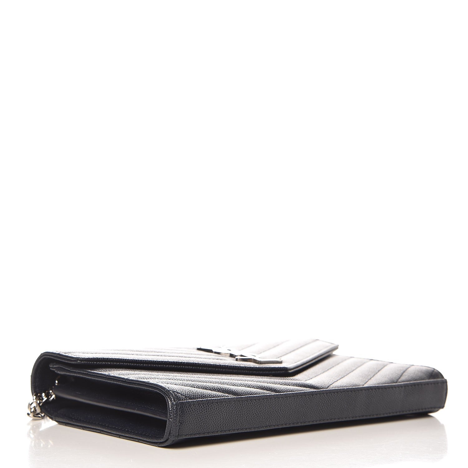 Saint Laurent Grain De Poudre Matelasse Chevron Monogram Chain Wallet Navy 4 of 7