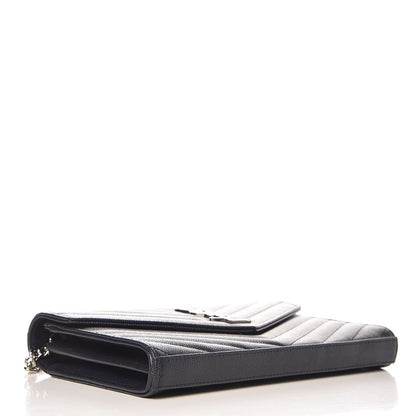 Saint Laurent Grain De Poudre Matelasse Chevron Monogram Chain Wallet Navy 4 of 7