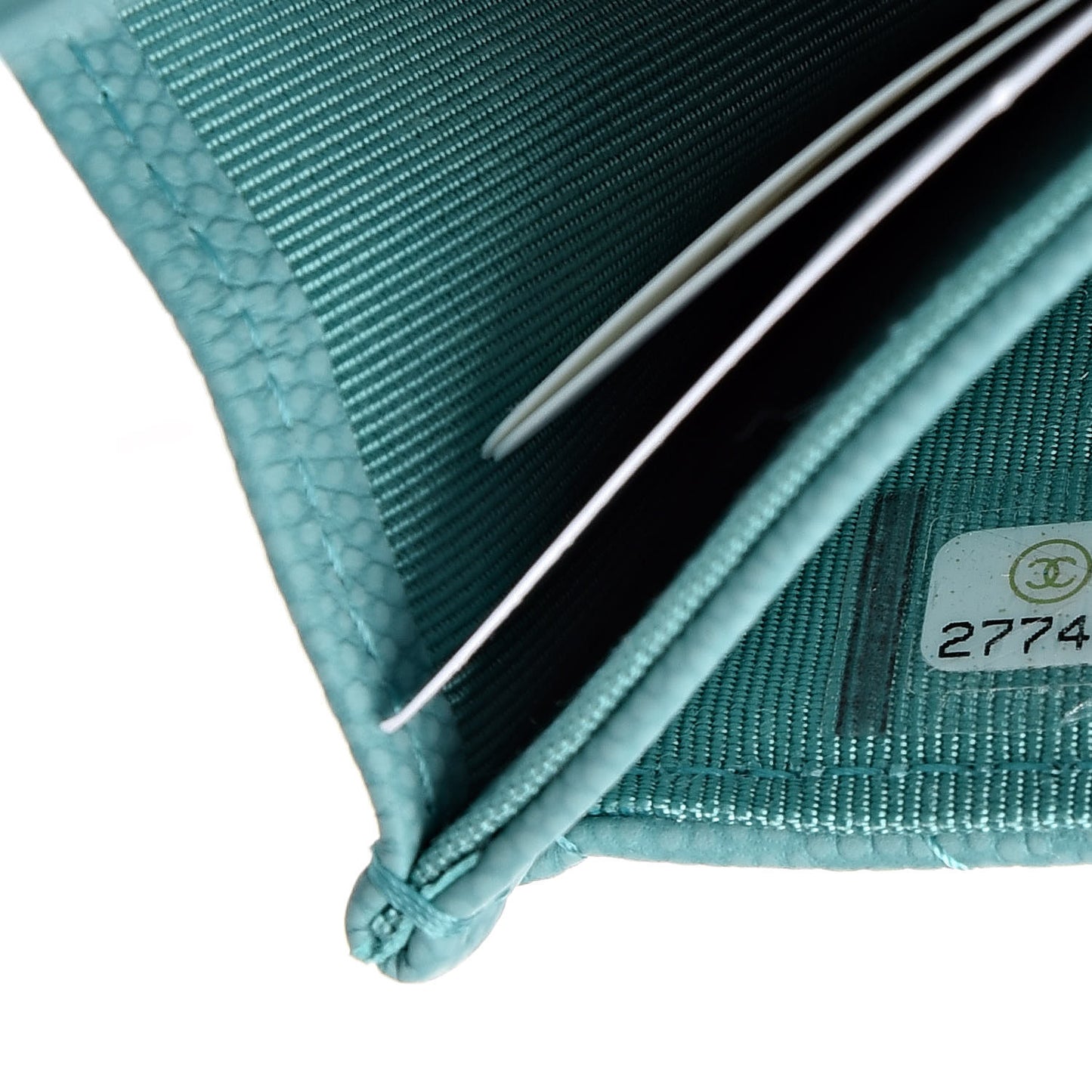 Caviar Chevron Quilted Card Holder Wallet Green