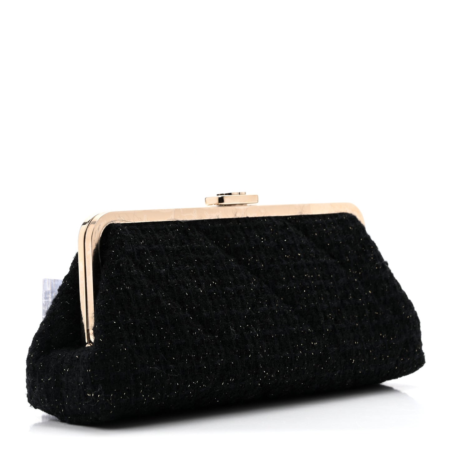 Tweed Quilted Kiss Lock Clutch Black