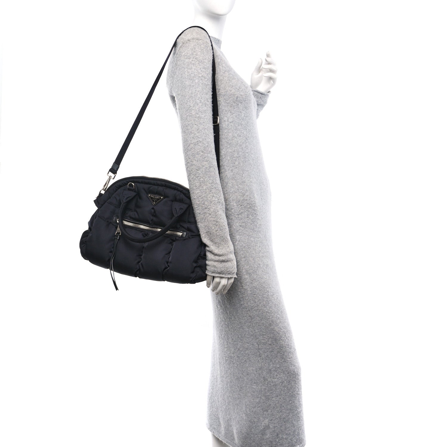 Prada Tessuto Nylon Bomber Dome Satchel Black 4 of 19