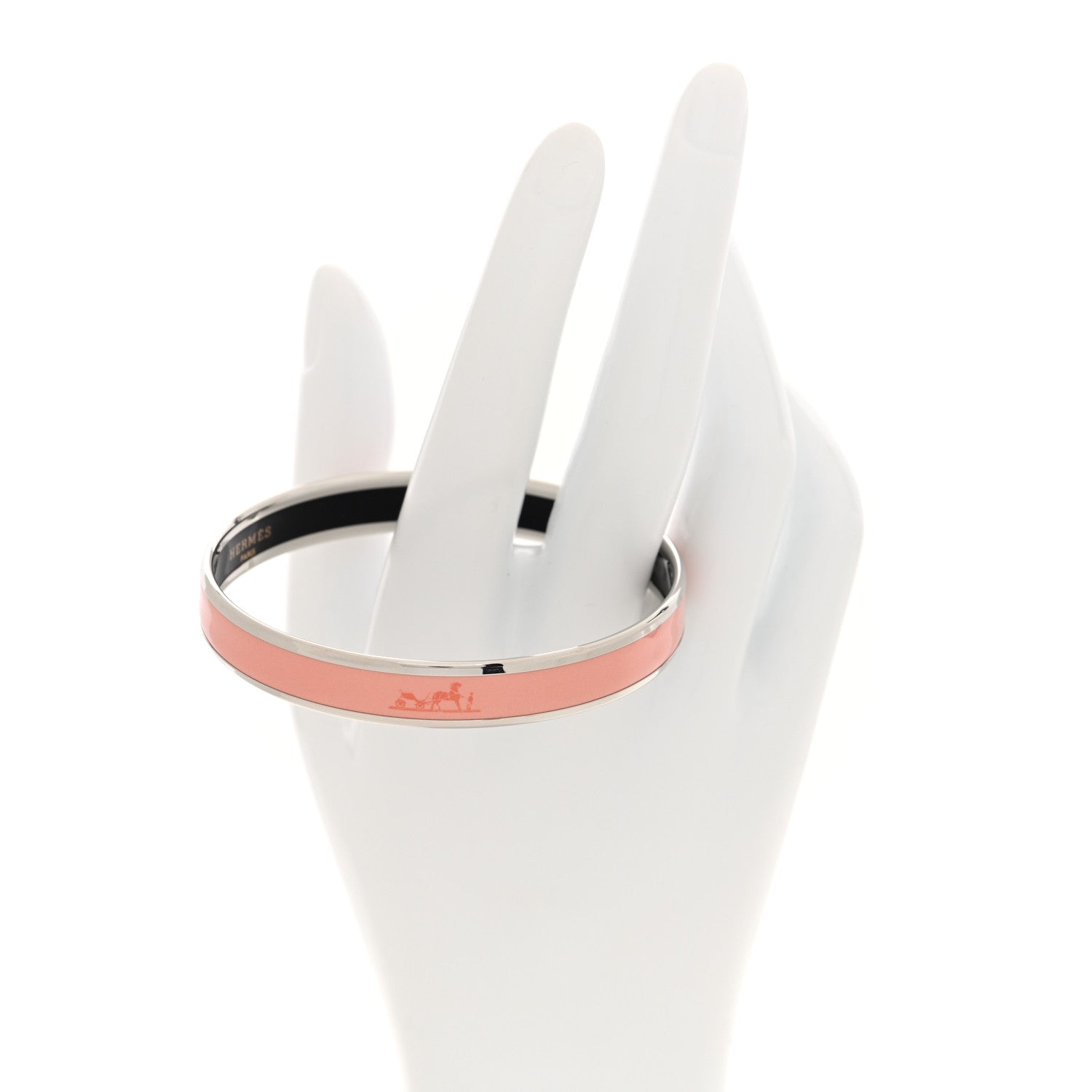 Hermes Enamel Printed Narrow Caleche Bracelet 70 Rose Dragee 2 of 5
