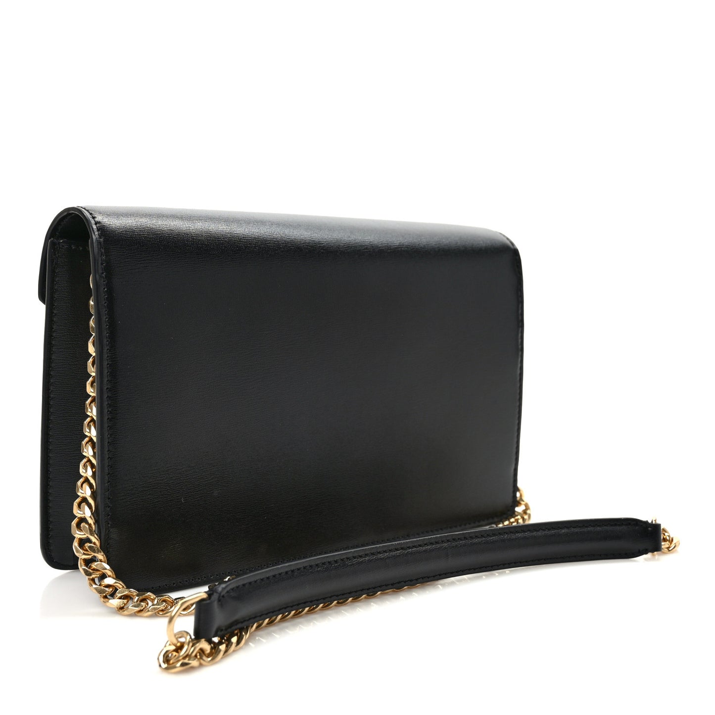 Shiny Calfskin Triomphe Margo Wallet on Chain Black