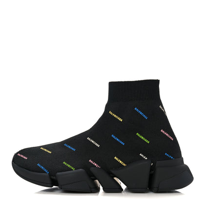 Balenciaga Technical 3D Recycled Knit Allover Logo Womens Speed 2.0 Sneakers 38 Black Multicolor 1 of 8