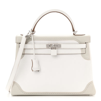 Hermes Swift Ghillies Kelly Retourne 32 White Gris Perle 1 of 10