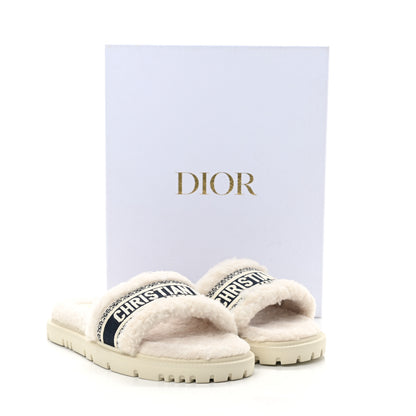 Christian Dior Shearling Canvas Embroidered Dway 10mm Slide Sandals 39 Natural Deep Blue 10 of 10