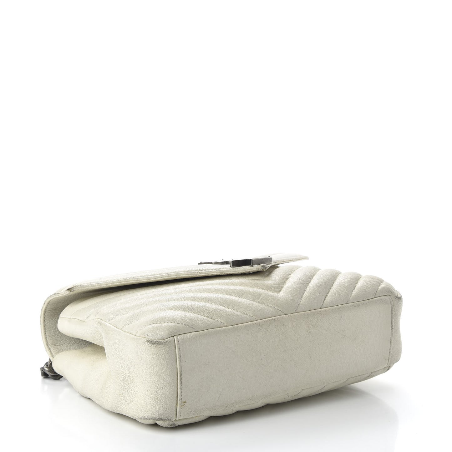 Sheepskin Matelasse Chevron Monogram Medium College Bag Dove White
