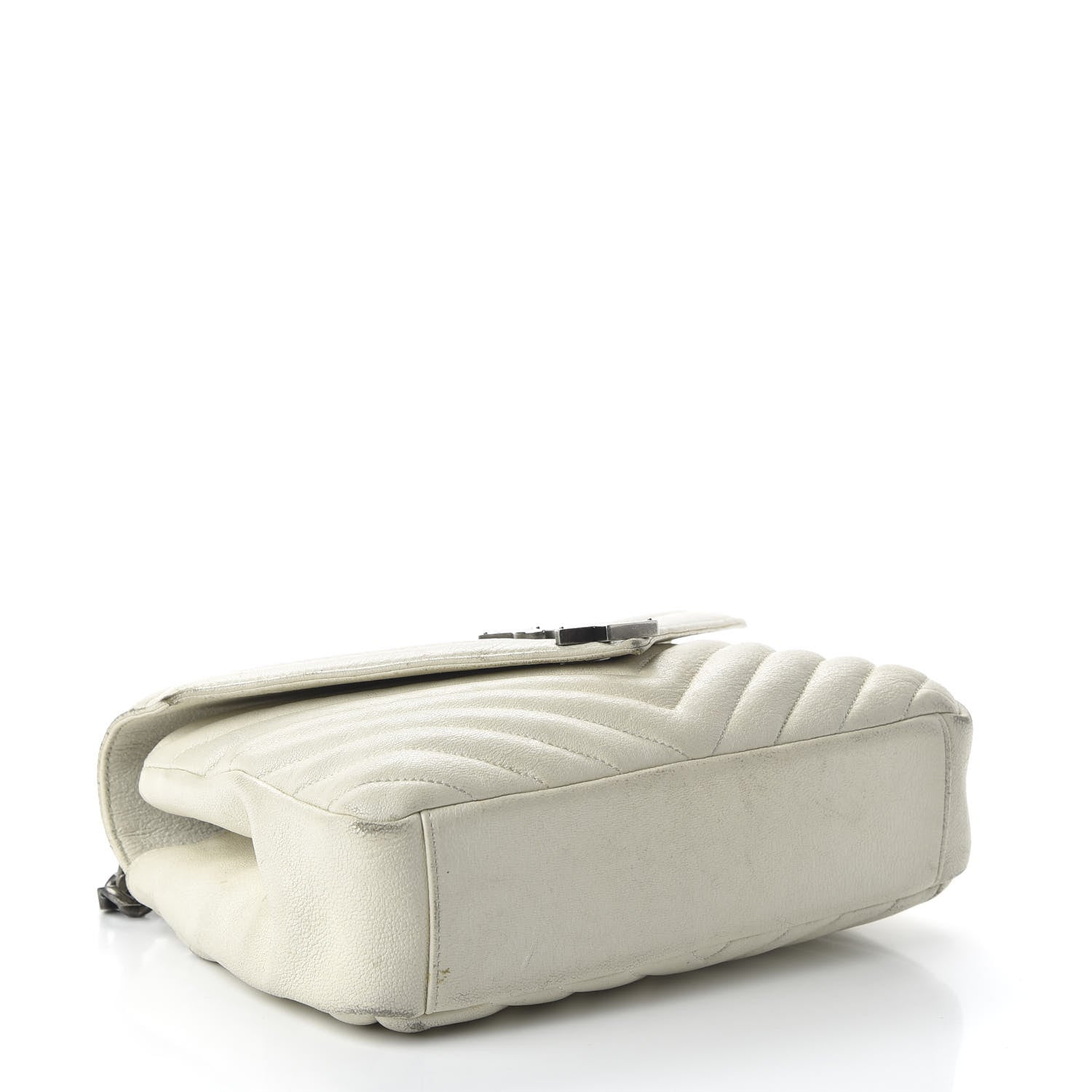 Saint Laurent Sheepskin Matelasse Chevron Monogram Medium College Bag Dove White 4 of 17