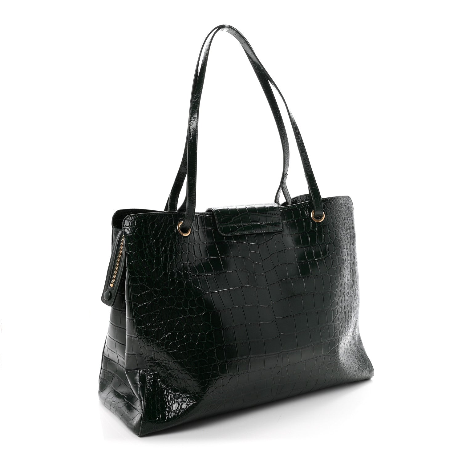 Chanel Calfskin Crocodile Embossed Large Shopping Bag Dark Green 3 of 10