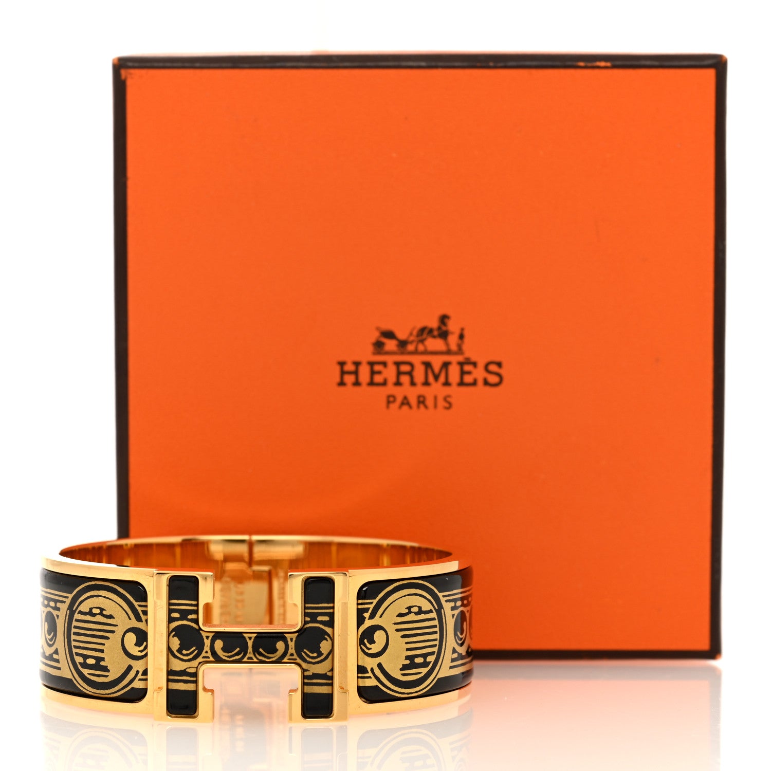 Hermes Enamel Printed Bijoux Trompe L’Oeil Wide Clic Clac H Bracelet PM Black 5 of 5