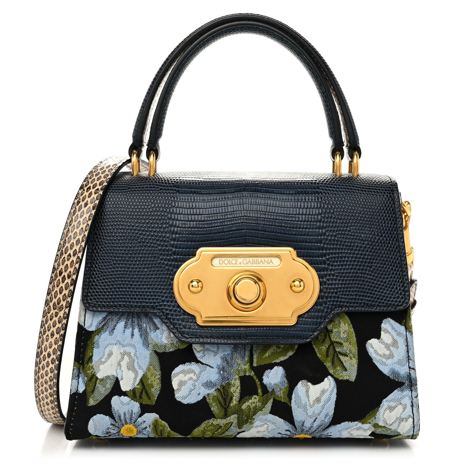 Dolce & Gabbana Lizard Embossed Floral Printed Welcome Satchel Multicolor 1 of 9