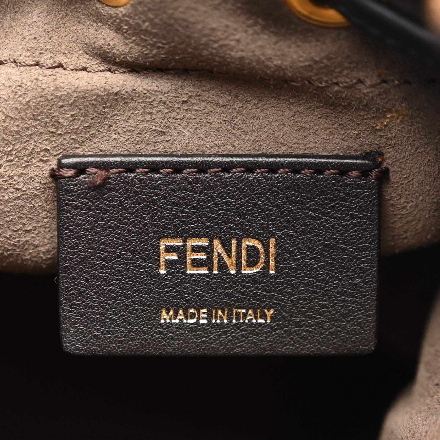 Shearling Vitello Dolce F is Fendi Macro FF 1974 Mini Mon Tresor Bucket Bag Tobacco Black