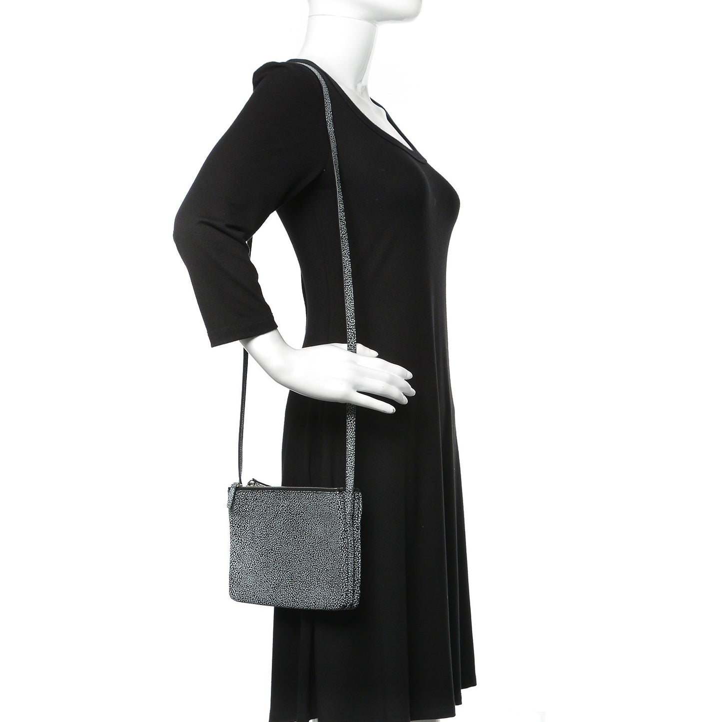 Lambskin Embossed Small Trio Crossbody Bag Black White