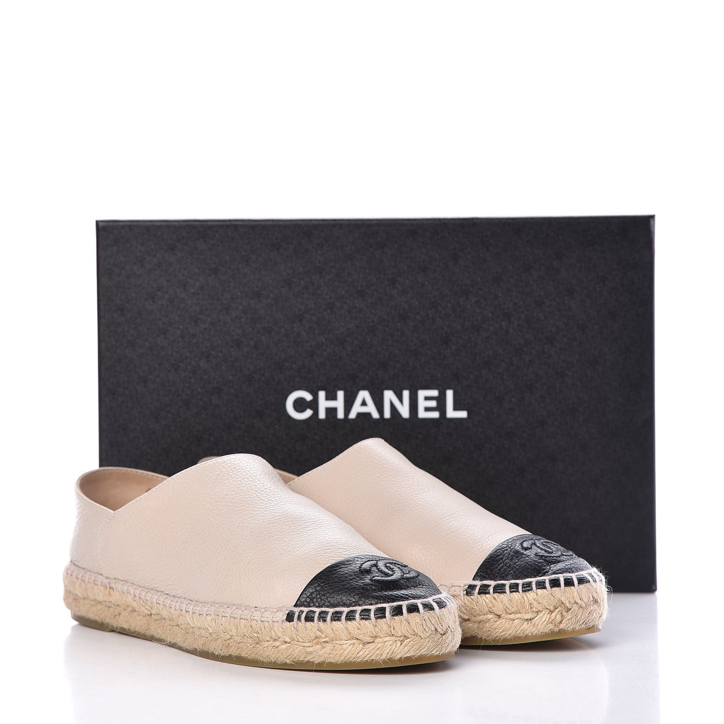Grained Calfskin CC Espadrilles 39 Beige Black