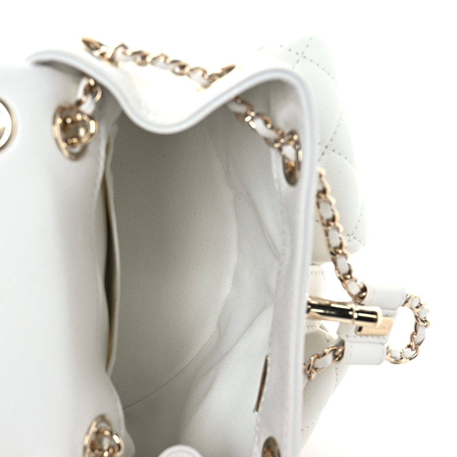 Chanel Shiny Caviar Quilted Small Duma Pockets Drawstring Backpack White 5 of 11