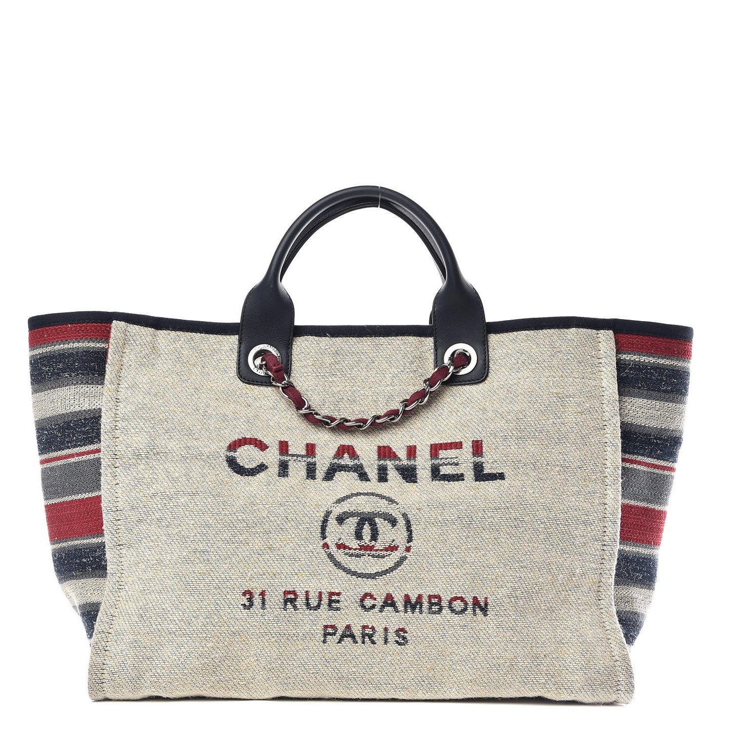 Striped Canvas Medium Deauville Tote Beige