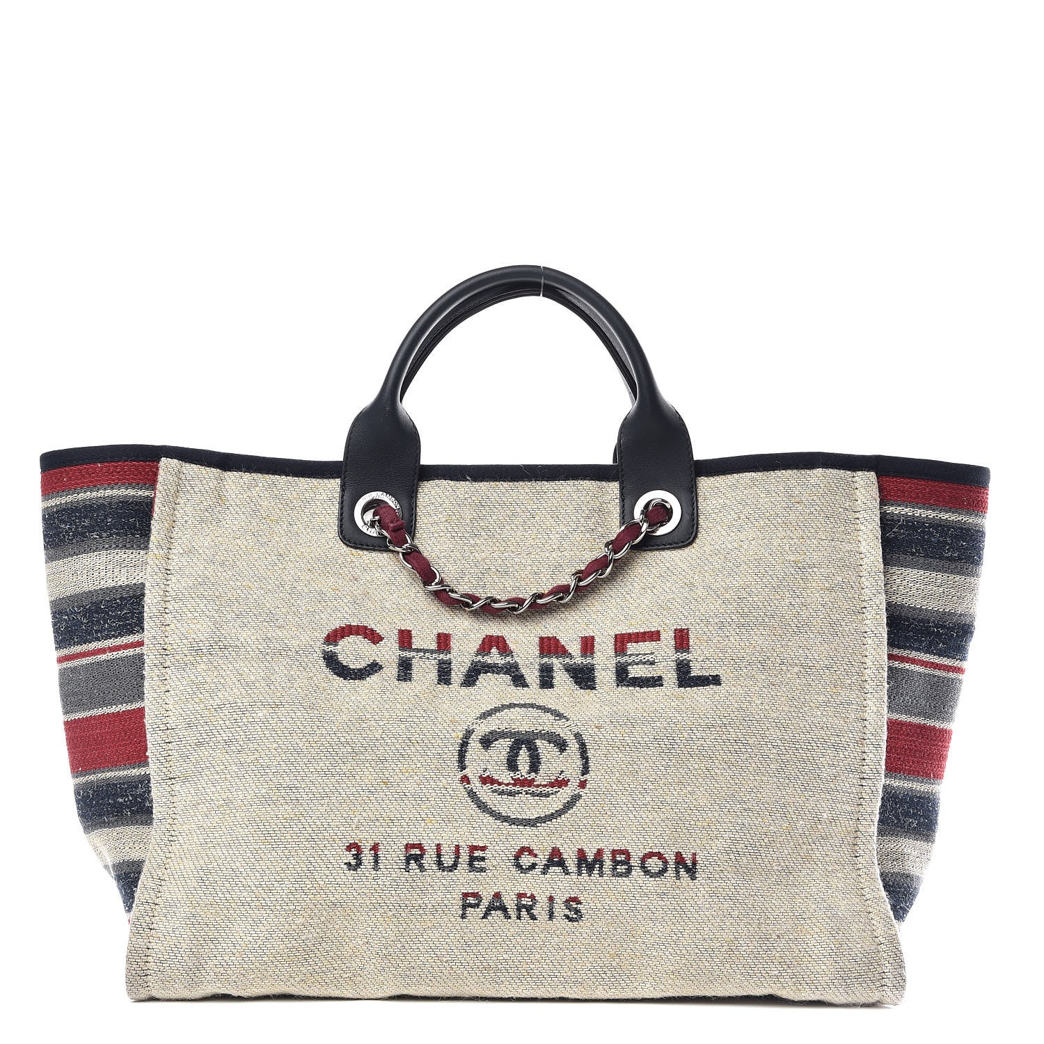 Chanel Striped Canvas Medium Deauville Tote Beige 1 of 10