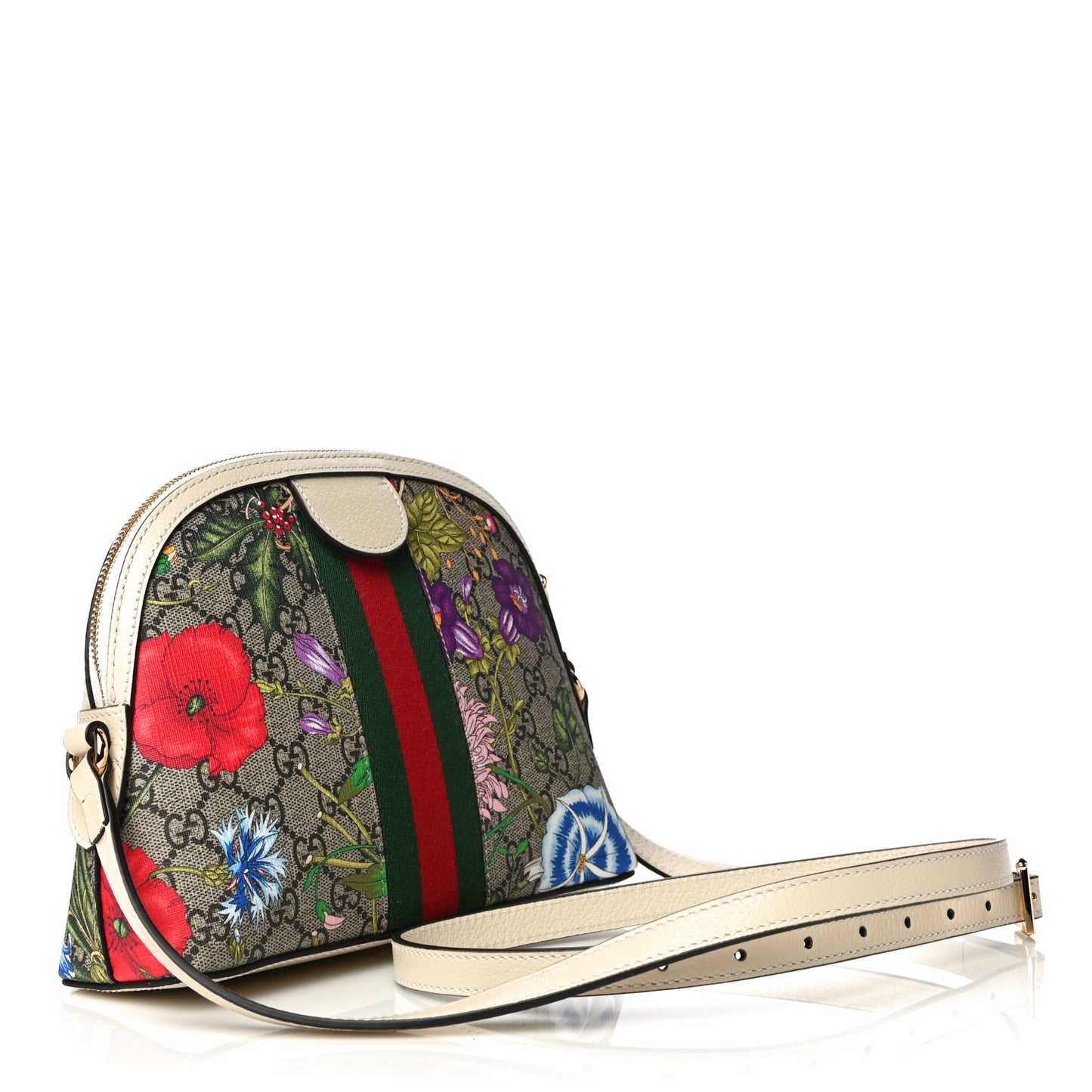GG Supreme Monogram Flora Web GG Small Ophidia Dome Shoulder Bag White