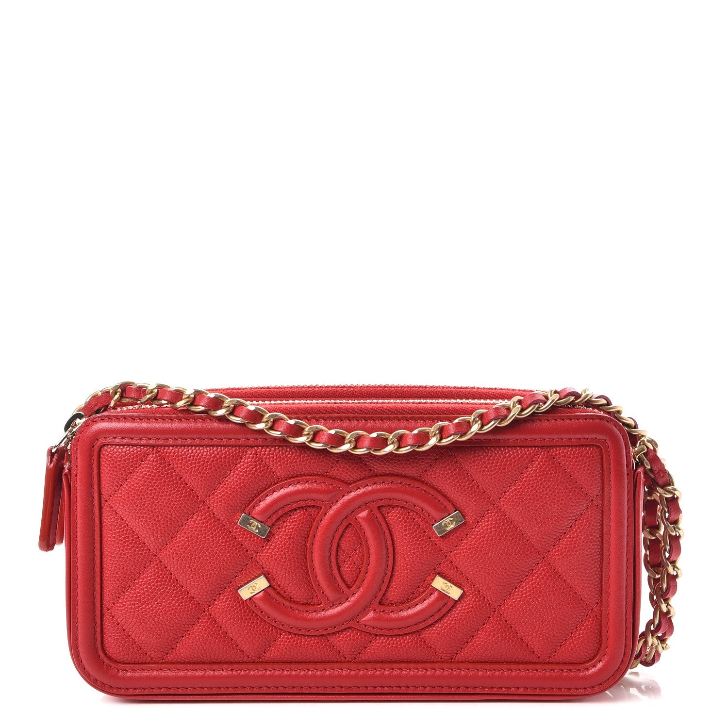 Chanel Caviar Quilted CC Filigree Clutch With Chain Red 1 of 9