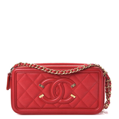 Chanel Caviar Quilted CC Filigree Clutch With Chain Red 1 of 9