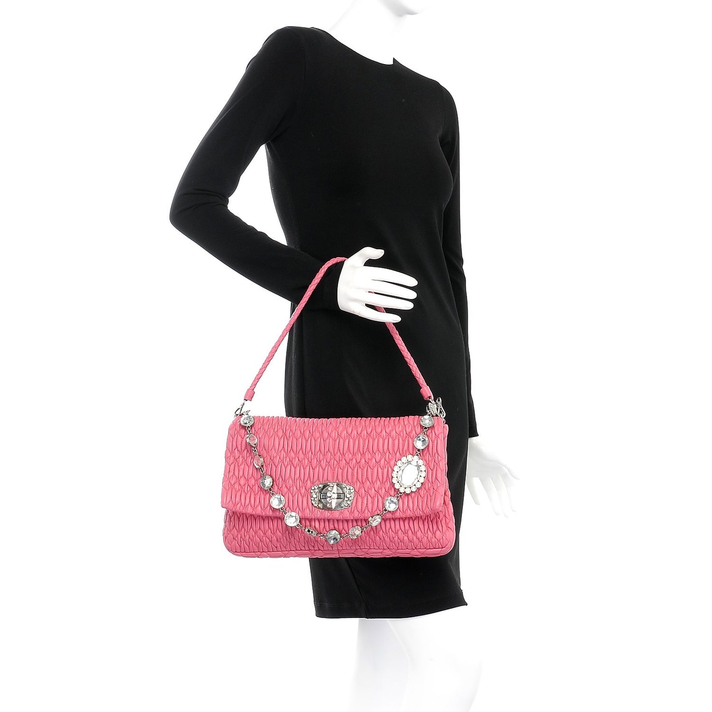Nappa Matelasse Crystal Flap Clutch Geranio