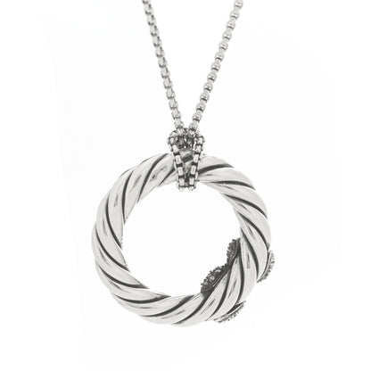 David Yurman Sterling Silver Diamond Starlight X Circle Pendant Necklace 4 of 6