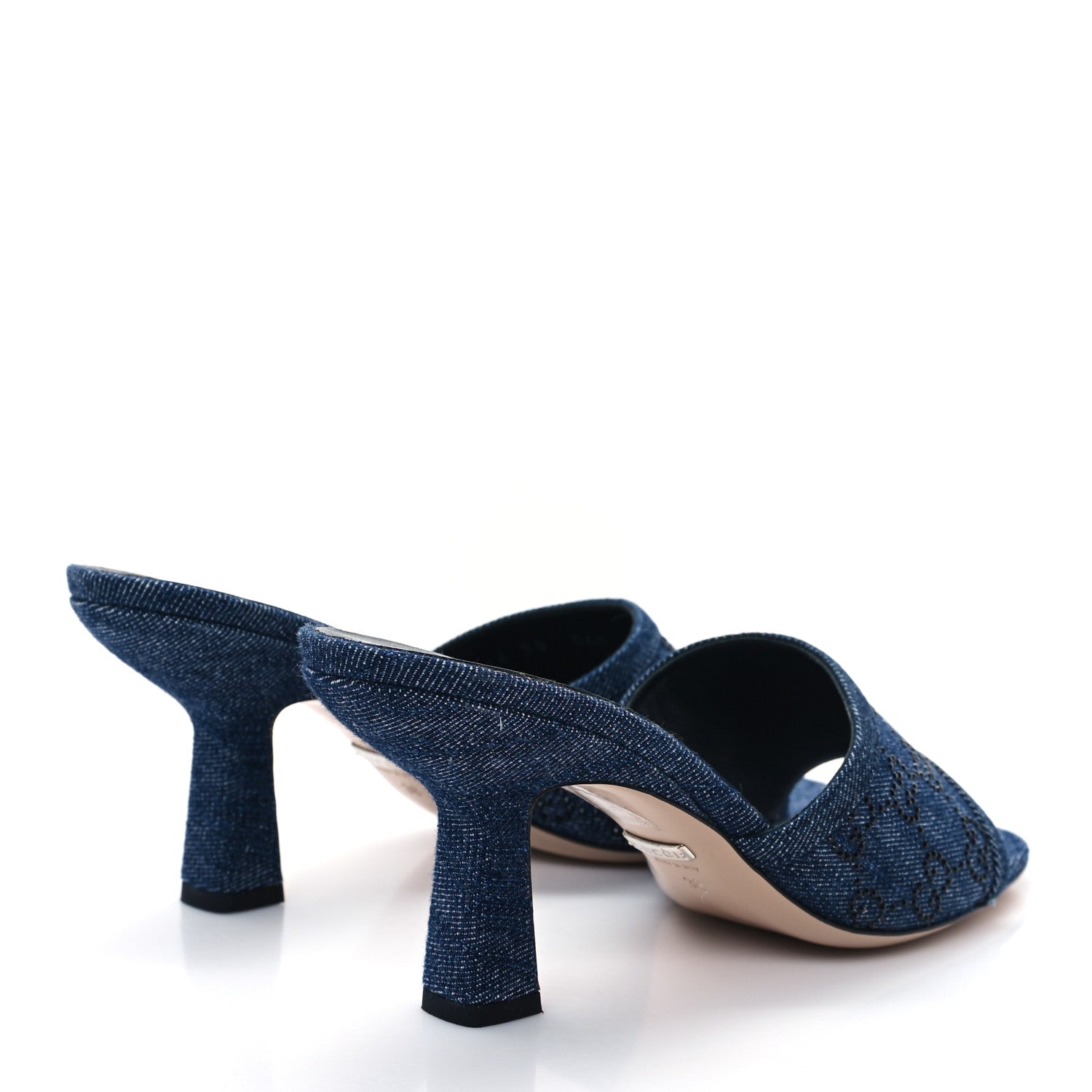 Gucci Denim Crystal GG Monogram Mules 38 Blue 5 of 9