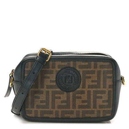 Fendi Glazed Fabric Vitello Century FF 1974 Stamp Patch Mini Camera Case Mogano Panna Black 1 of 11
