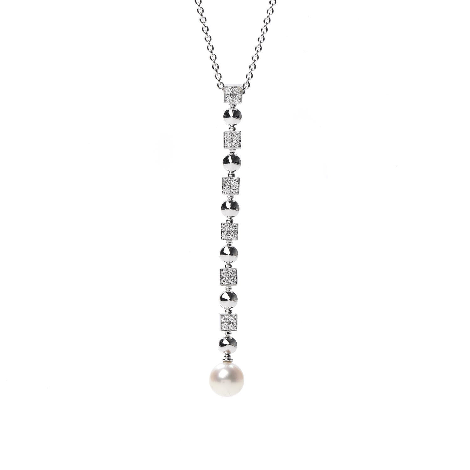 Bulgari 18K White Gold Diamond Pearl Lucea Necklace 4 of 6