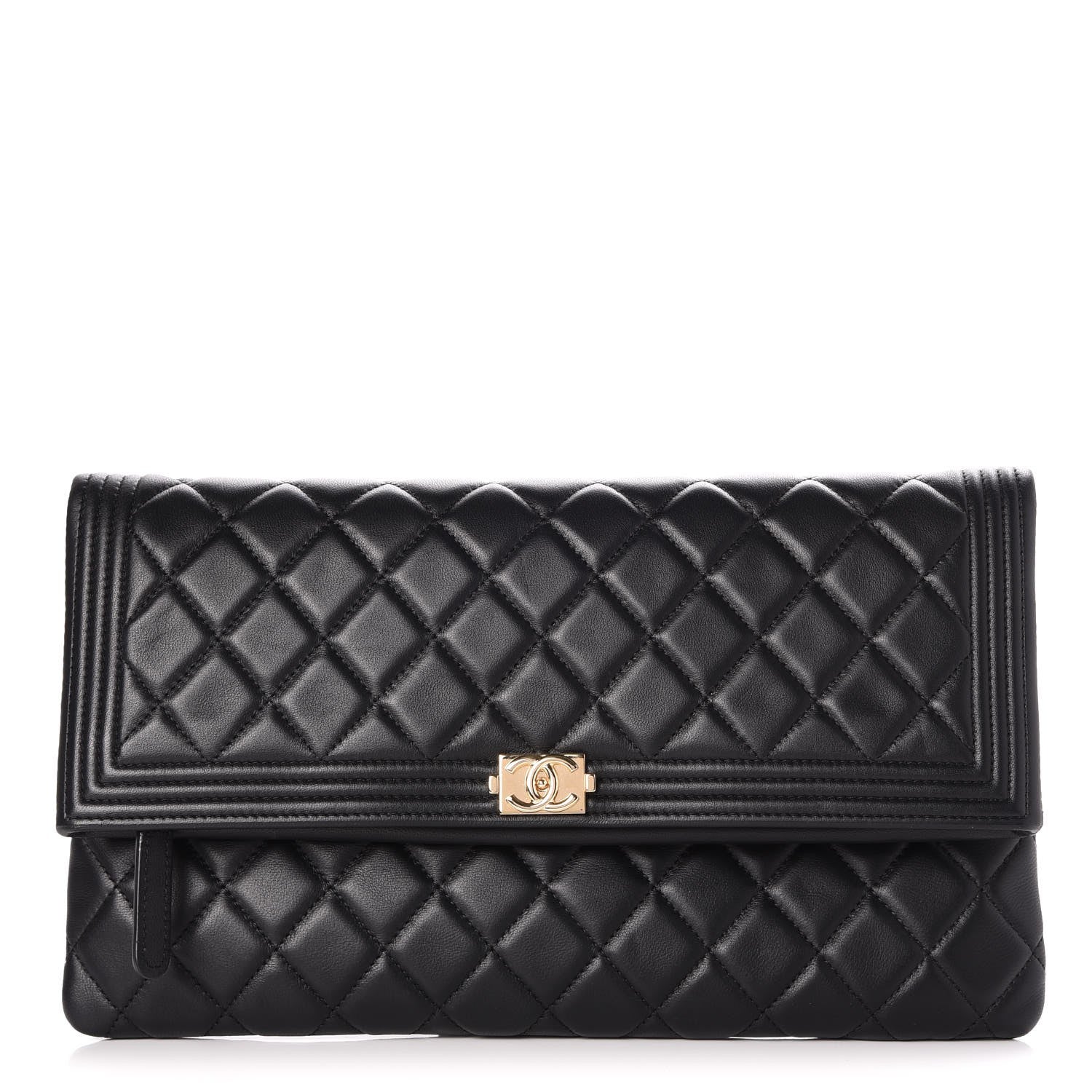 Chanel Lambskin Quilted Beauty CC Boy Clutch Black 1 of 8