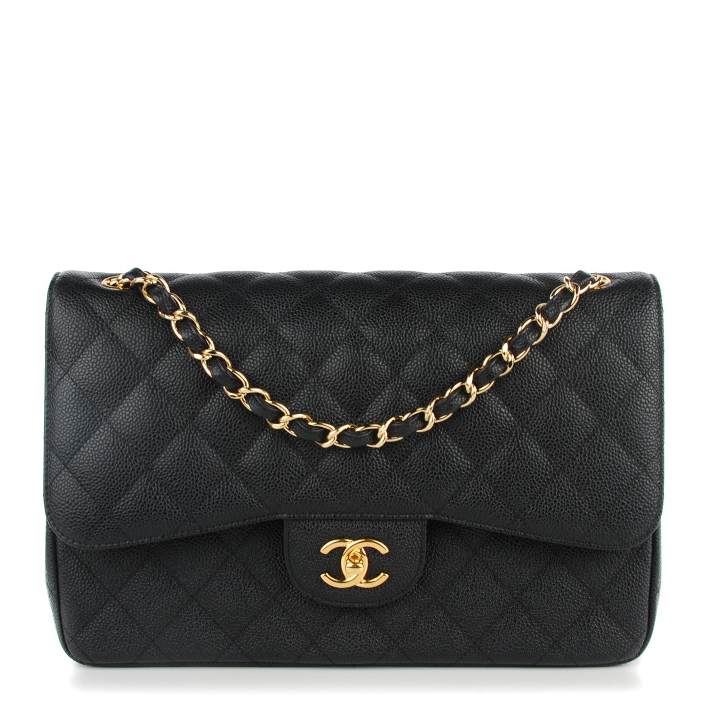 Caviar Quilted Jumbo Double Flap Black