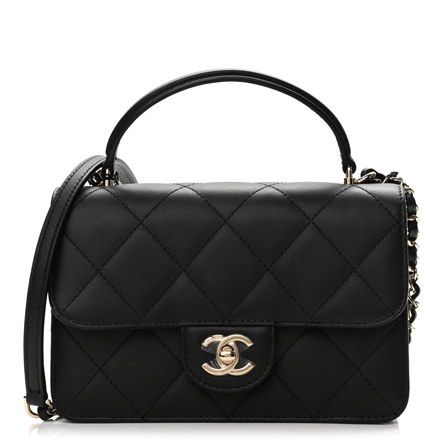 Calfskin Quilted Small Top Handle Flap Black