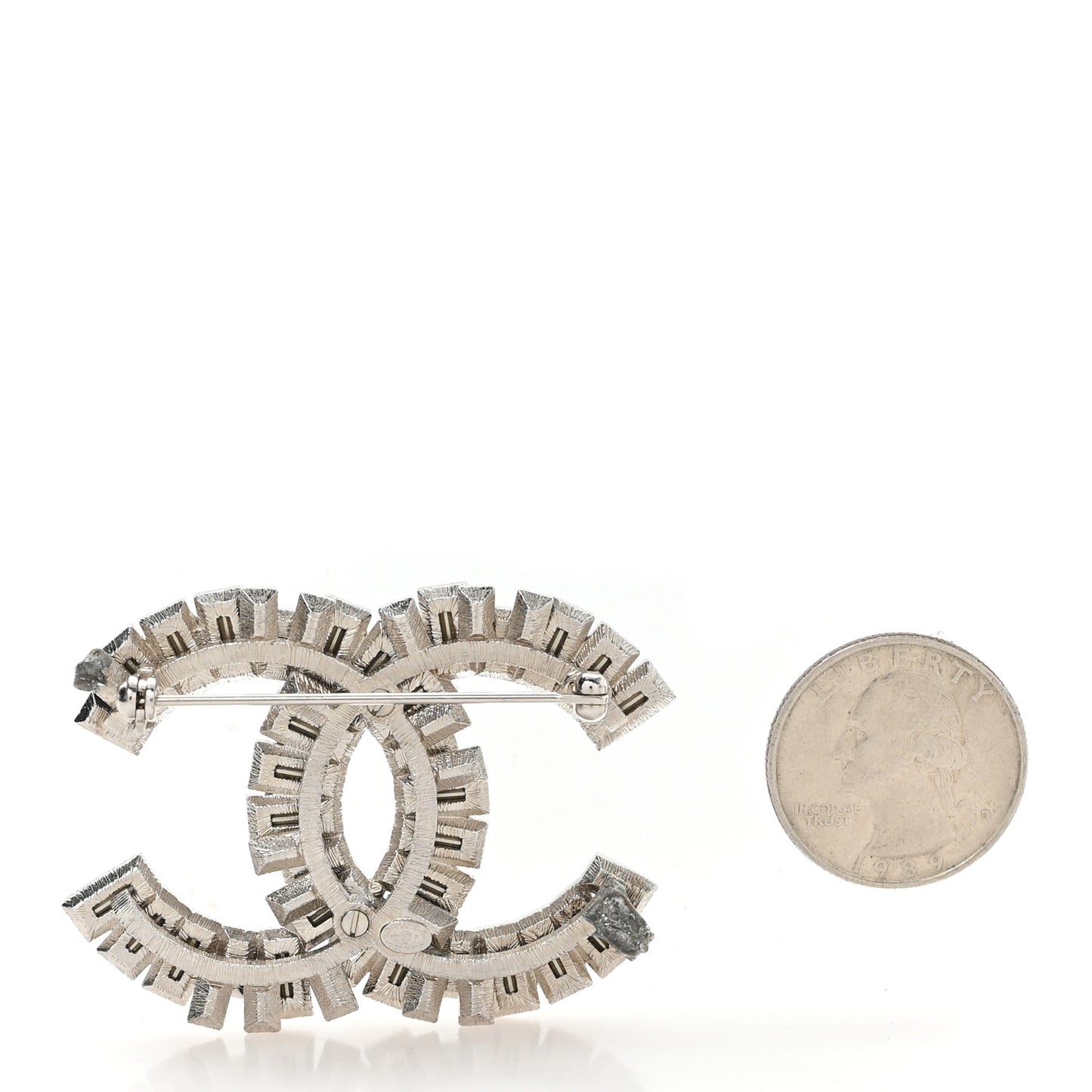 Crystal Baguette CC Brooch Silver Black