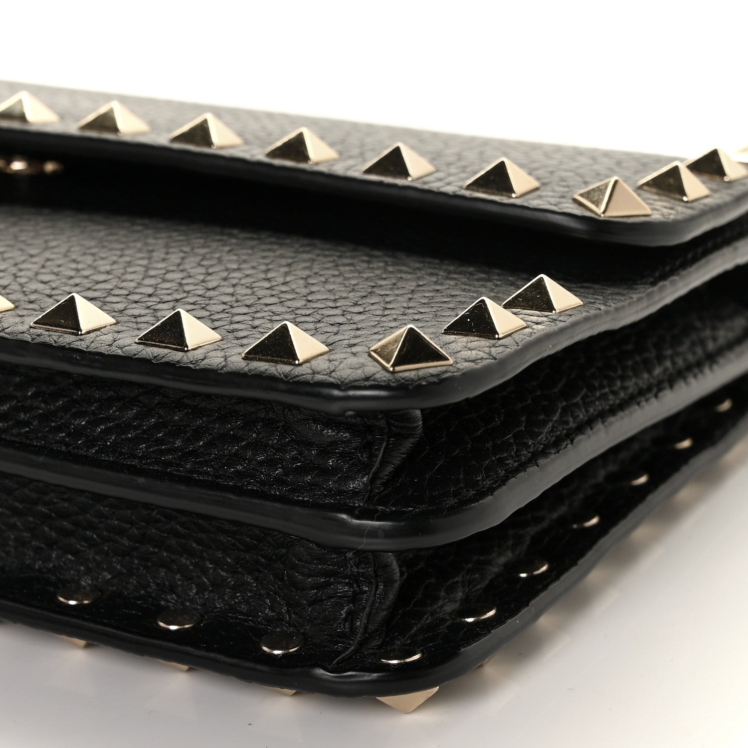 Valentino Garavani Pebbled Calfskin Rockstud Flap Wallet On Chain Black 7 of 8