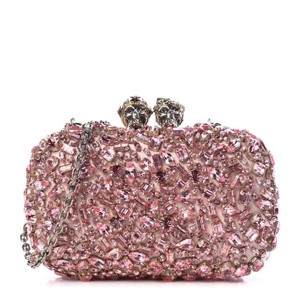 Alexander McQueen Crystal Nappa Queen and King Skull Box Chain Clutch Pink 1 of 9