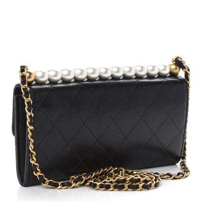 Chanel Goatskin Quilted Chic Pearls Clutch With Chain Black 3 of 10