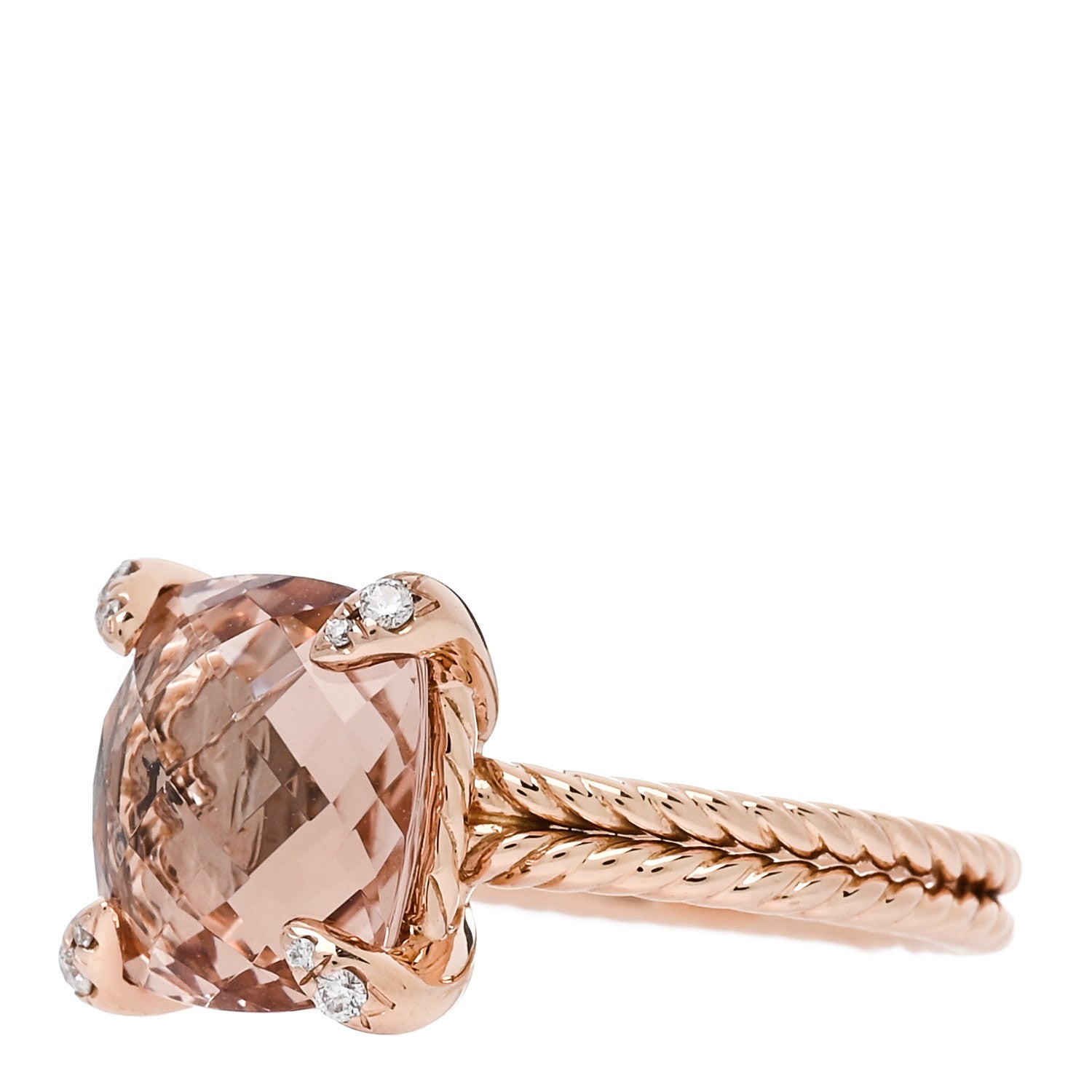 David Yurman 18K Rose Gold Diamond Morganite 11mm Chatelaine Ring 52 6 3 of 5
