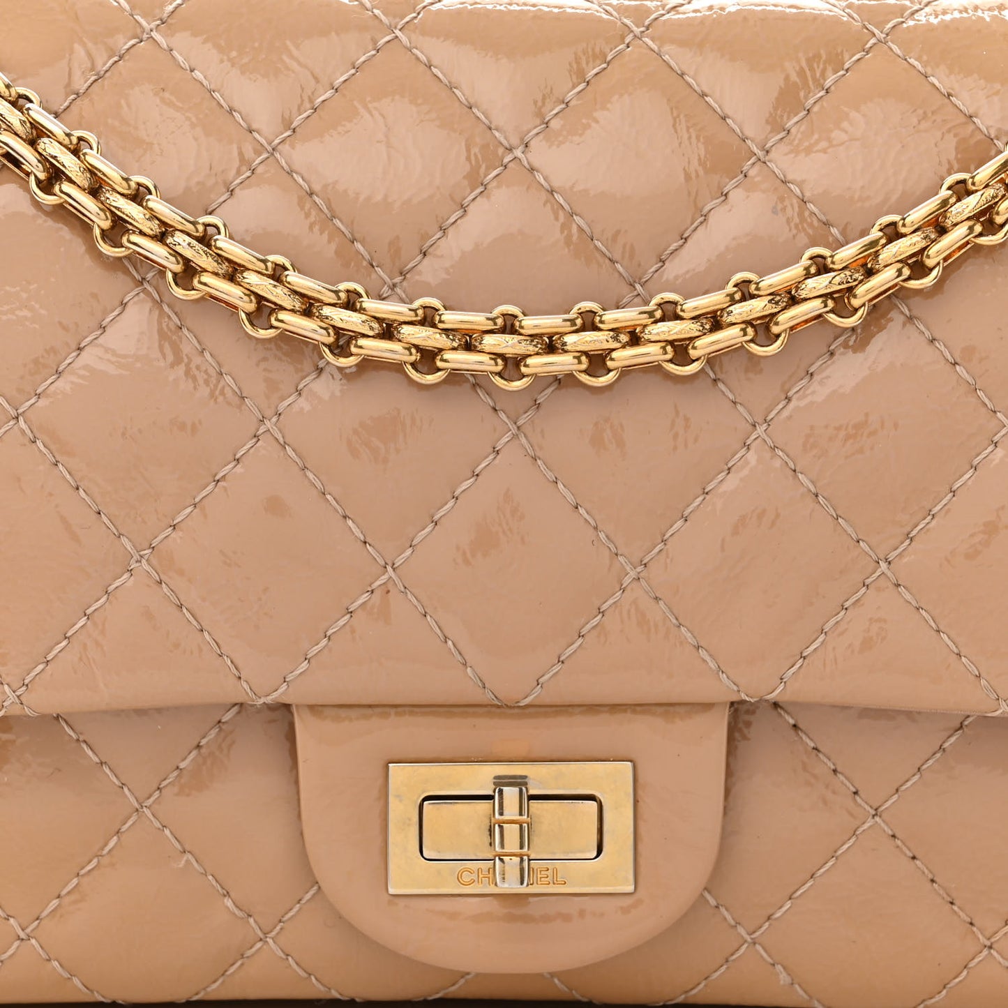 Patent Distressed Calfskin Quilted 2.55 Reissue 225 Flap Beige