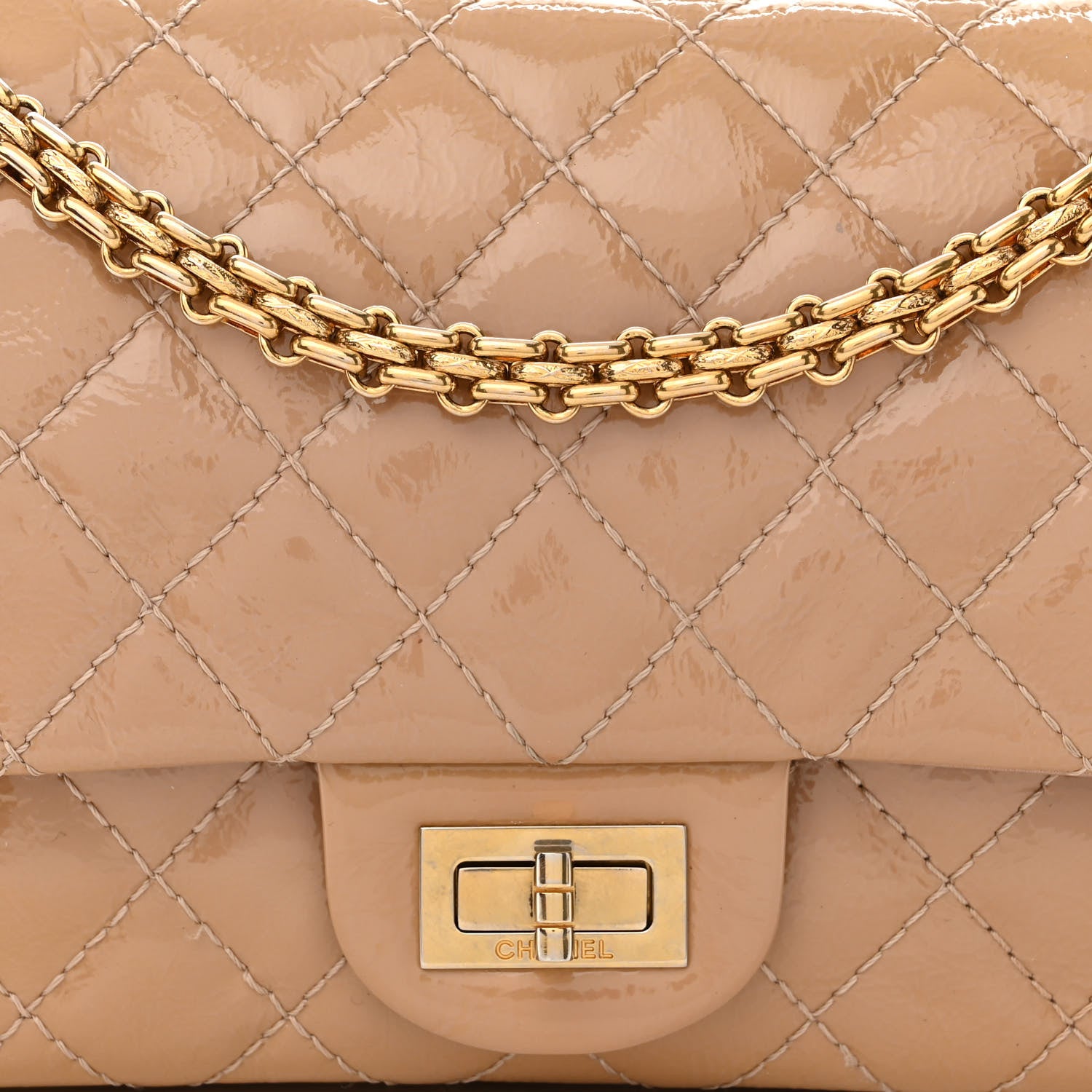 Chanel Patent Distressed Calfskin Quilted 2.55 Reissue 225 Flap Beige 8 of 13