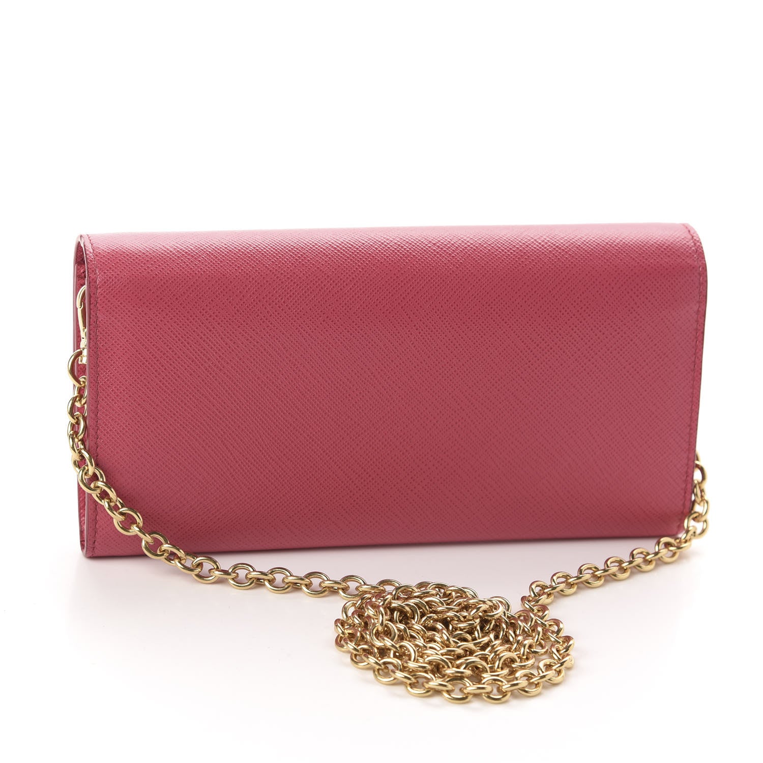 Prada Saffiano Metal Oro Chain Wallet Peonia 3 of 11
