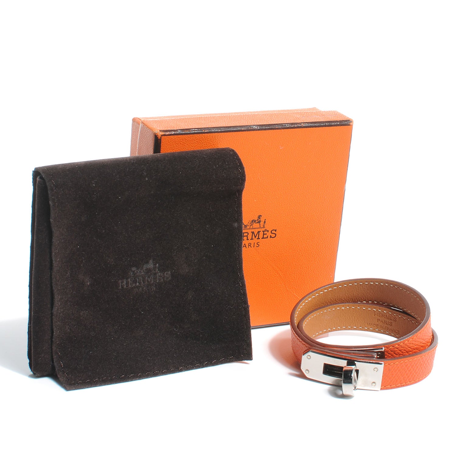 Hermes Epsom Kelly Double Tour Bracelet S Orange 3 of 6