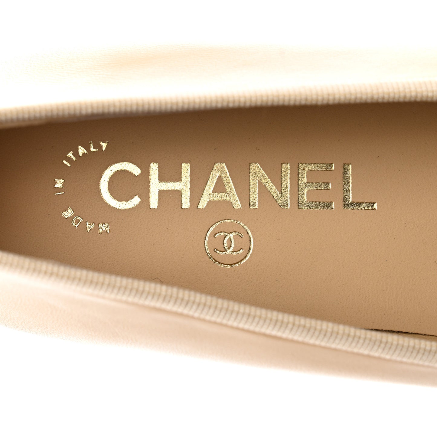 Lambskin Cap Toe Ballerina Flats 38.5 Beige Black