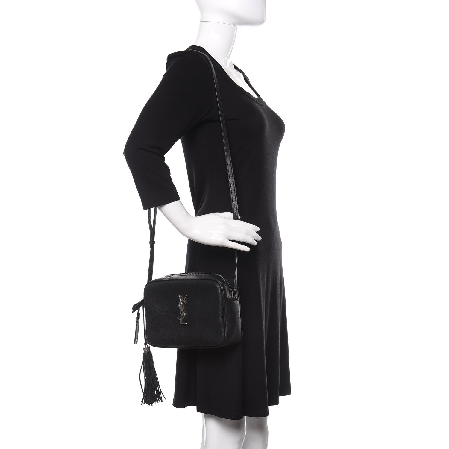 Saint Laurent Lambskin Monogram Small Lou Camera Bag Black 2 of 12
