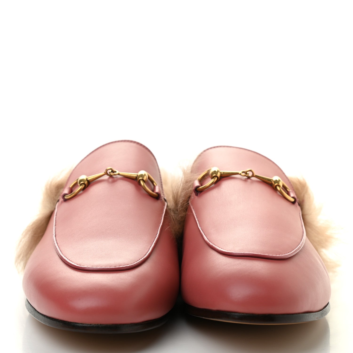 Gucci Calfskin Fur Womens Princetown Slippers 41.5 Lipstick Rose Natural 2 of 9