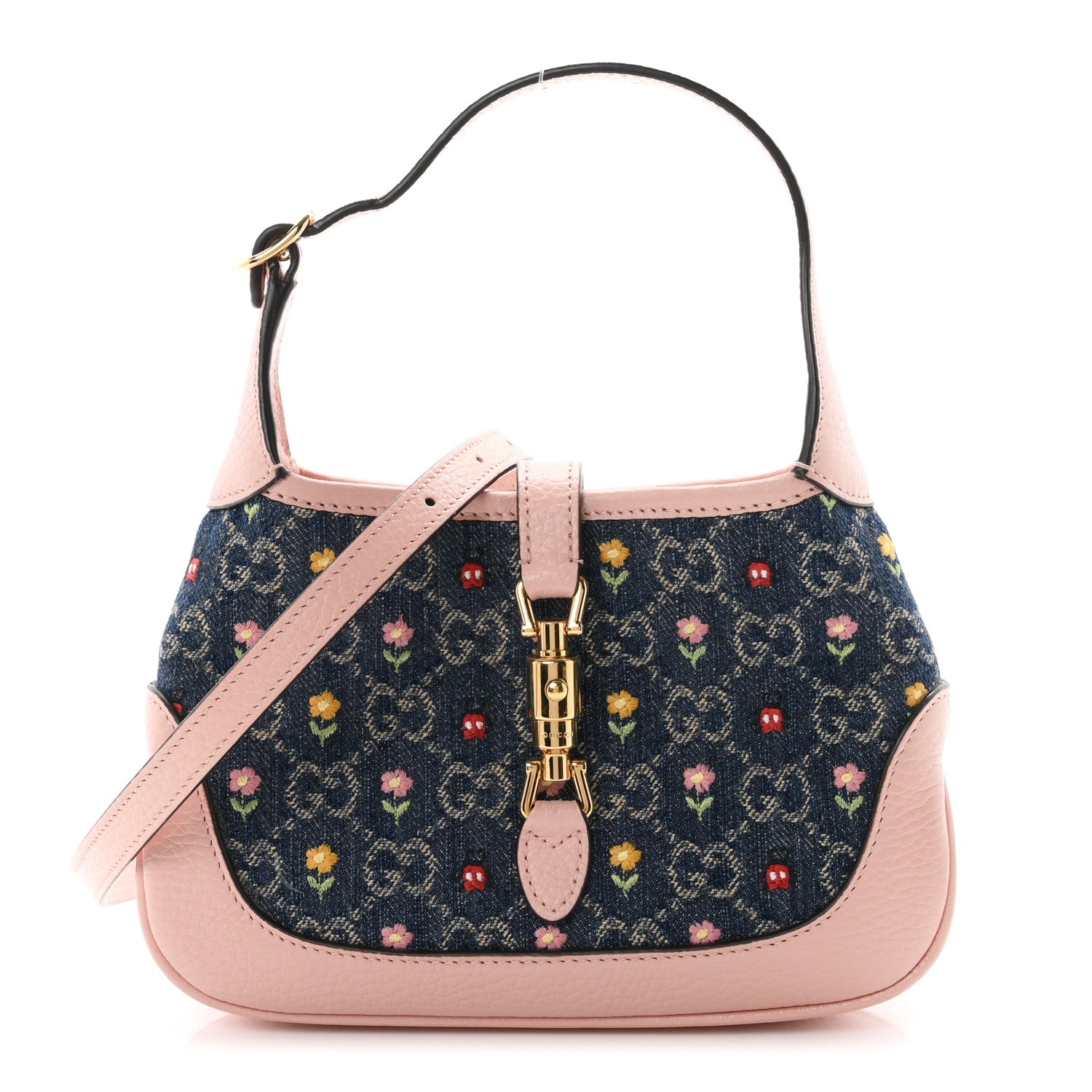 Gucci New Denim GG Monogram Calfskin Love Parade Mini Jackie 1961 Hobo Light Pink 1 of 10