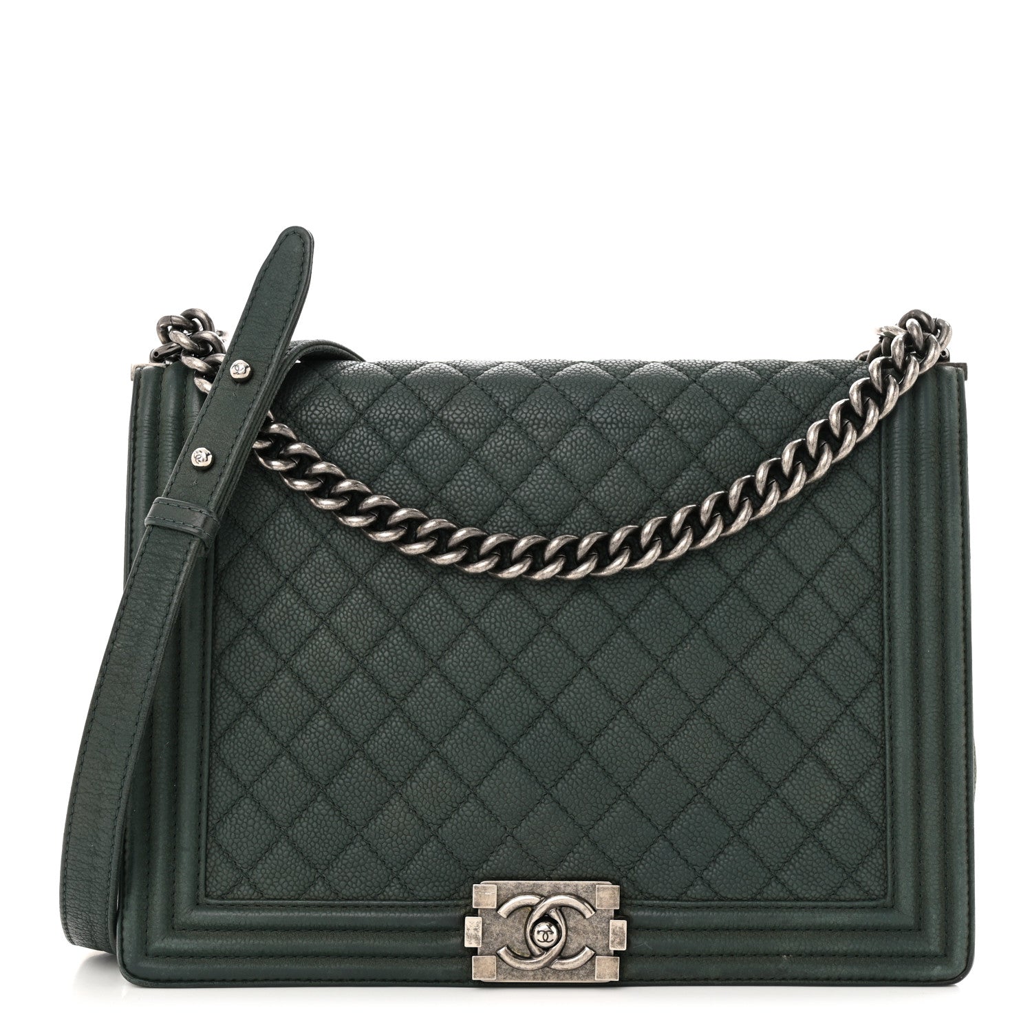 Chanel Iridescent Caviar Quilted Large Boy Flap Dark Green 1 of 14